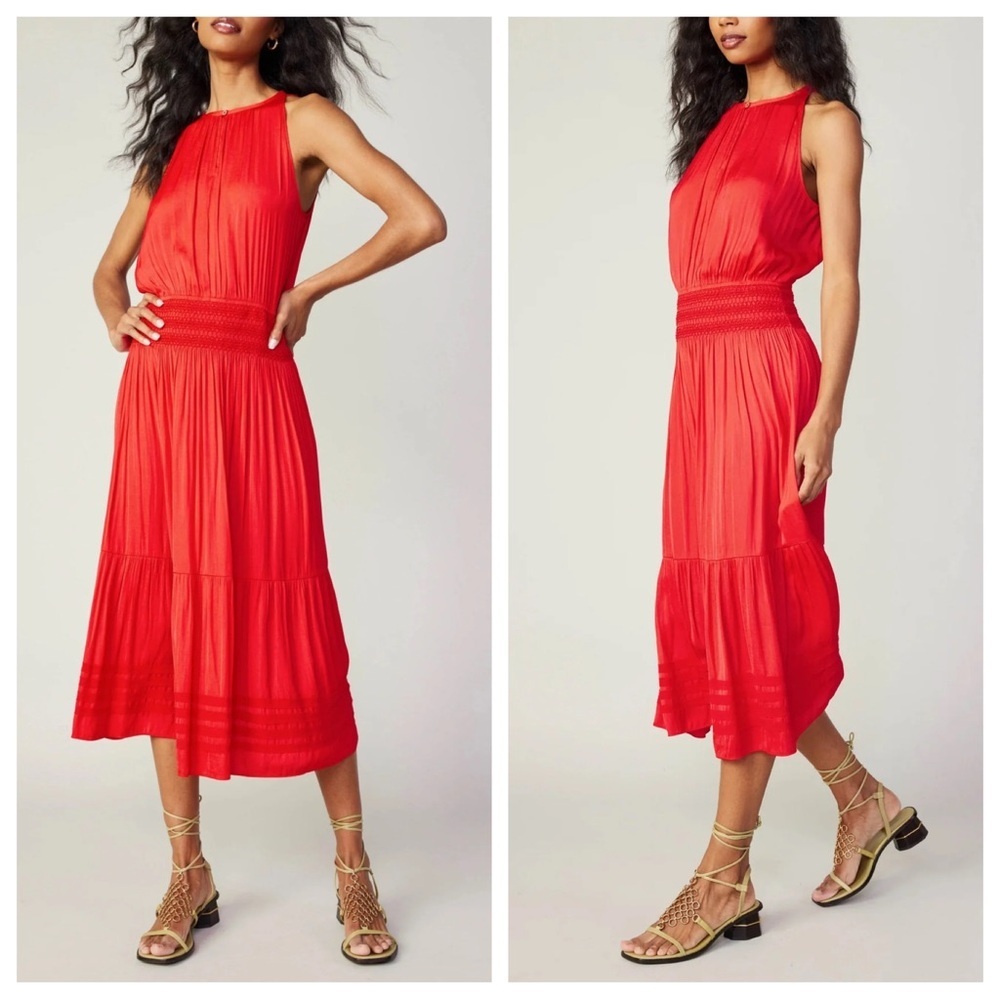 New! Current Air halter keyhole red midi dress 23676